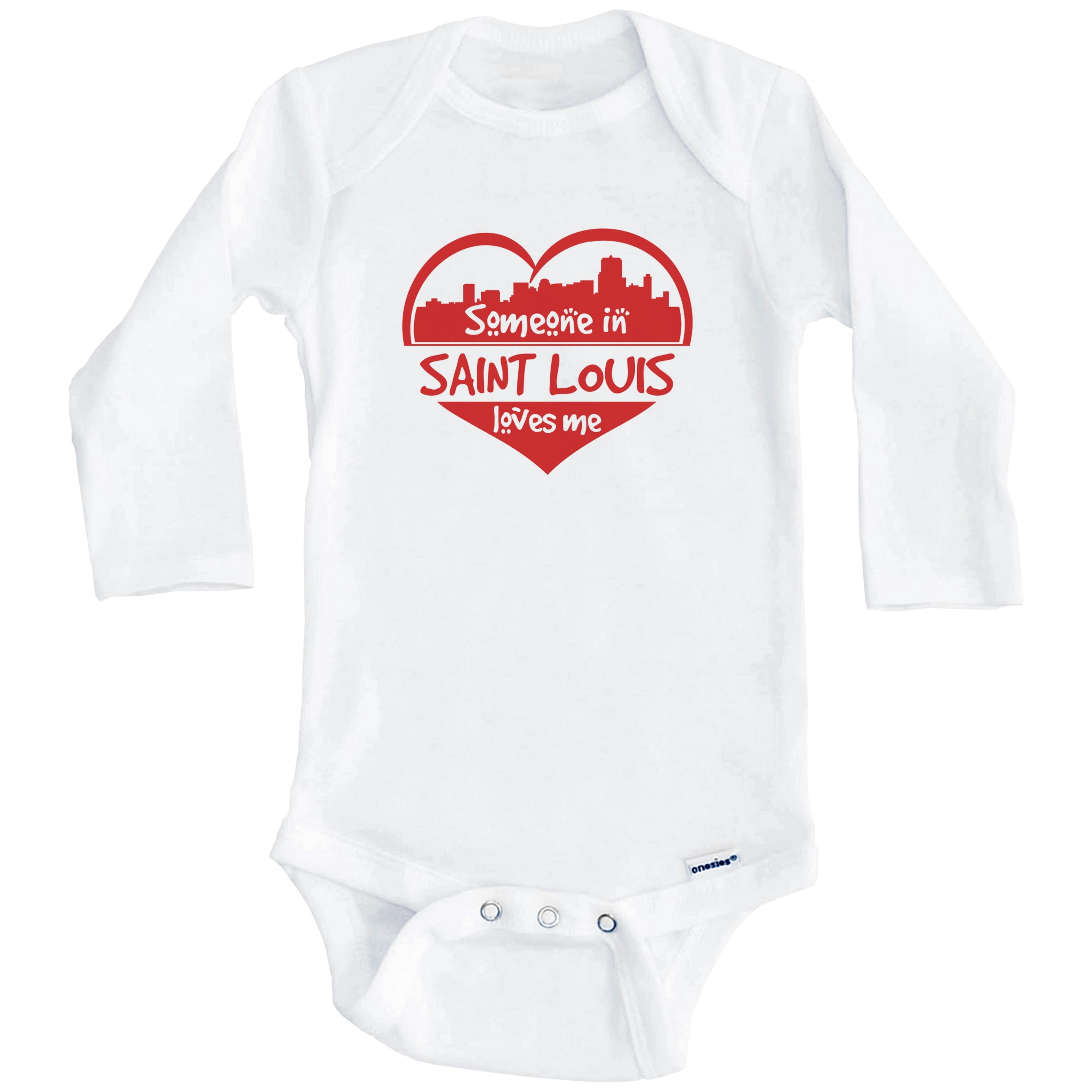 Someone in Saint Louis Loves Me Saint Louis Missouri Skyline Heart One Piece Baby Bodysuit (Long Sleeve), 6-9 Months White