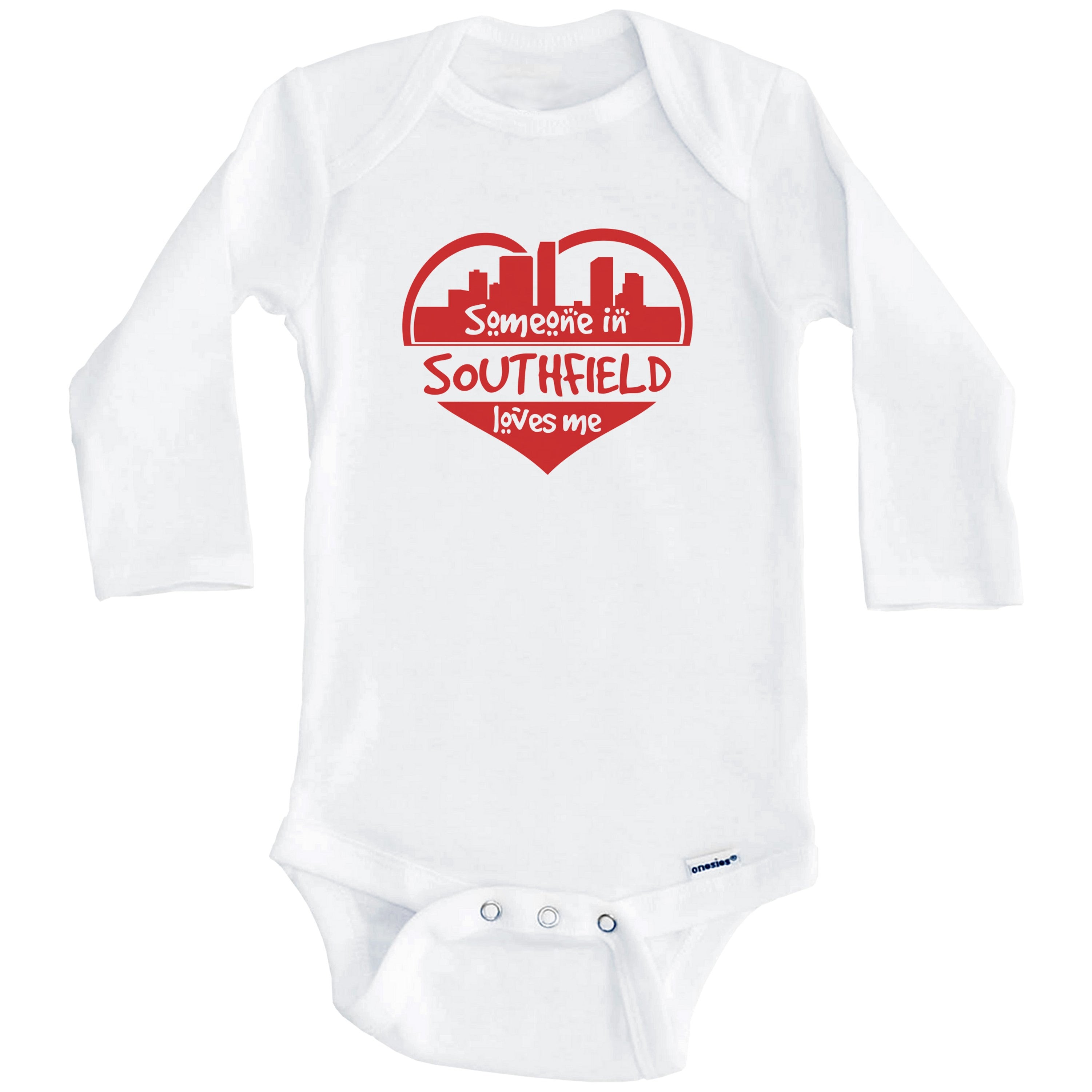 Someone in Southfield Loves Me Southfield Michigan Skyline Heart One Piece Baby Bodysuit (Long Sleeve), 0-3 Months White