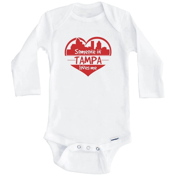 Someone in Tampa Loves Me Tampa Florida Skyline Heart One Piece Baby Bodysuit (Long Sleeve), 3-6 Months White