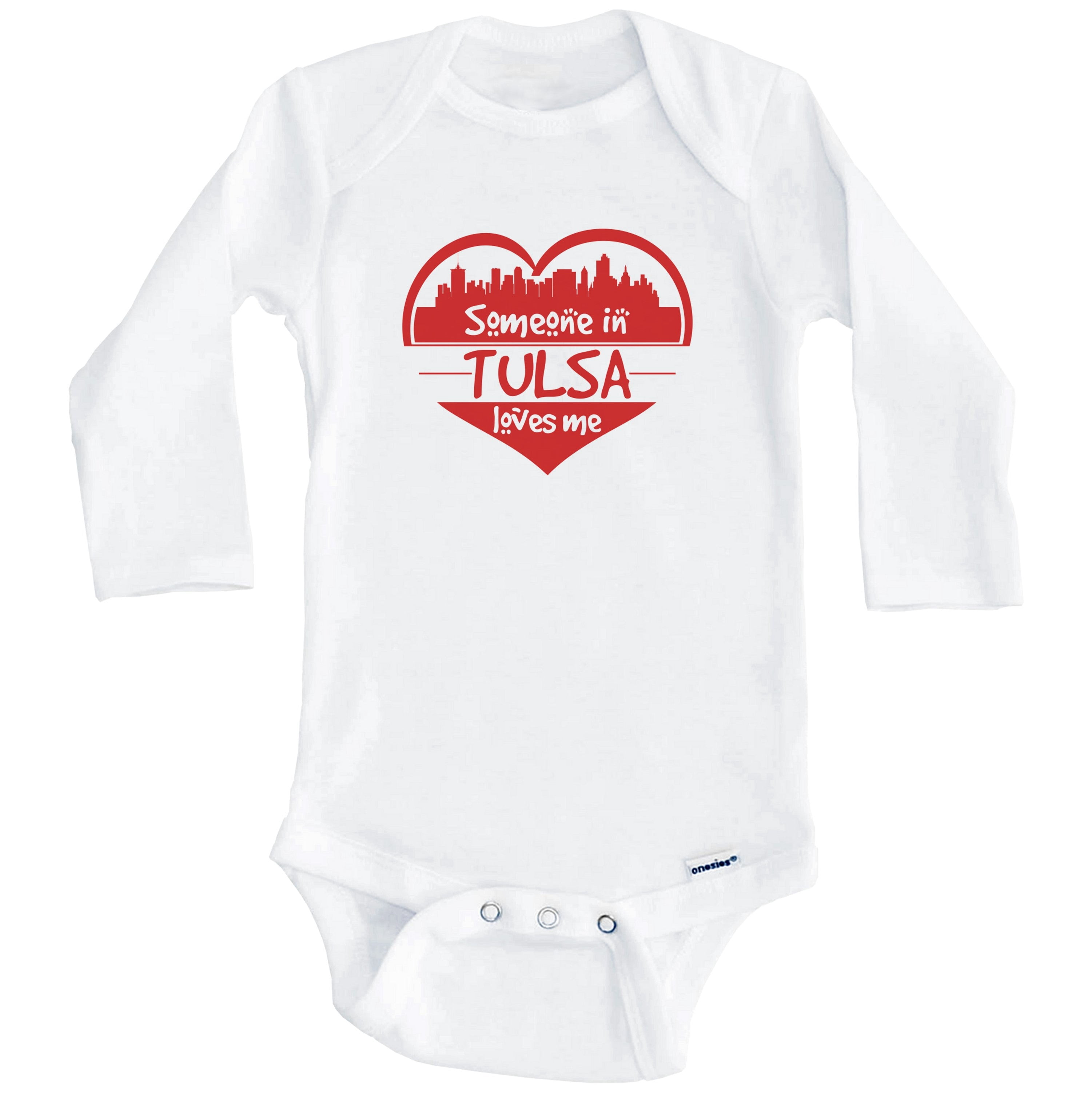Someone in Tulsa Loves Me Tulsa Oklahoma Skyline Heart One Piece Baby Bodysuit (Long Sleeve), 6-9 Months White