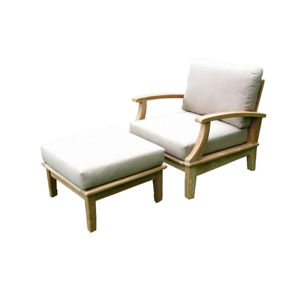 Somer 2 Pc Lounge Chair Set: Lounge Chair & Ottoman With Cushions in Sunbrela Fabric #57003 Canvas White