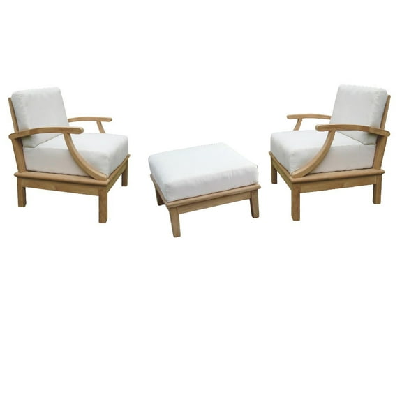Somer 3 Pc Lounge Chair Set: 2 Lounge Chairs & Ottoman With Cushions in Sunbrela Fabric #57003 Canvas White