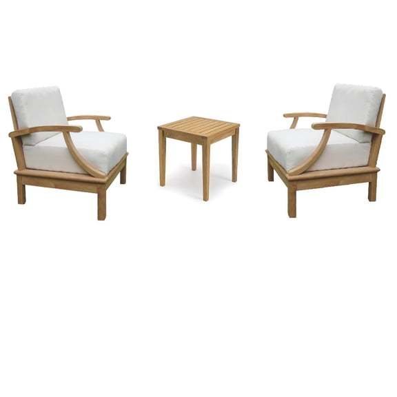 Somer 3 Pc Lounge Chair Set: 2 Lounge Chairs & Sack Side Table With Cushions in Sunbrela Fabric #57003 Canvas White