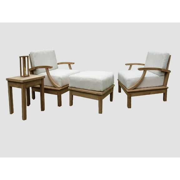 Somer 4 Pc Lounge Chair Set: 2 Lounge Chairs, Ottoman & Sack Side Table With Cushions in Sunbrela Fabric #57003 Canvas White