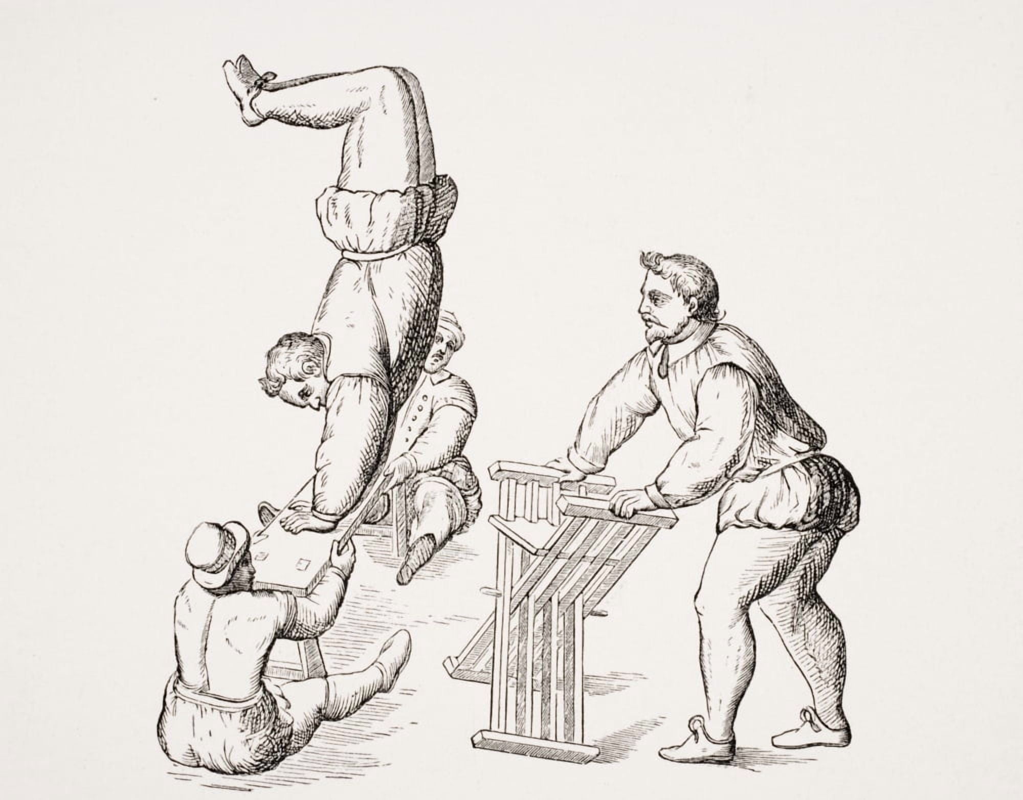 Somersaults 19Th Century Reproduction Of 16Th Century Woodcut In Exercises In Leaping And Vaulting By A Tuccaro Canvas Art - Ken Welsh Design Pics (32 x 24)