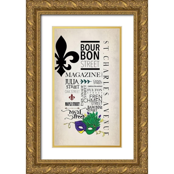Somerset 12x18 Gold Ornate Wood Framed with Double Matting Museum Art Print Titled - New Orleans Streets Sign