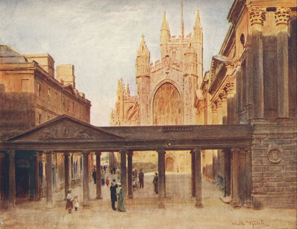 Somerset 1927 Bath Abbey & Pump room Canvas Art - Walter Tyndale (18 x 24)