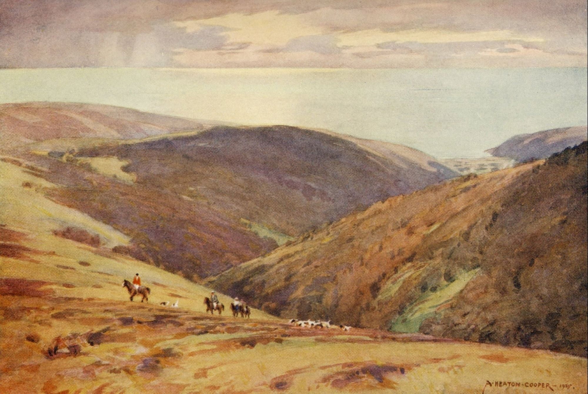Somerset 1927 Hunting Red Deer on Exmoor (Vale of Porlock) Canvas Art - Alfred Heaton Cooper (18 x 24)