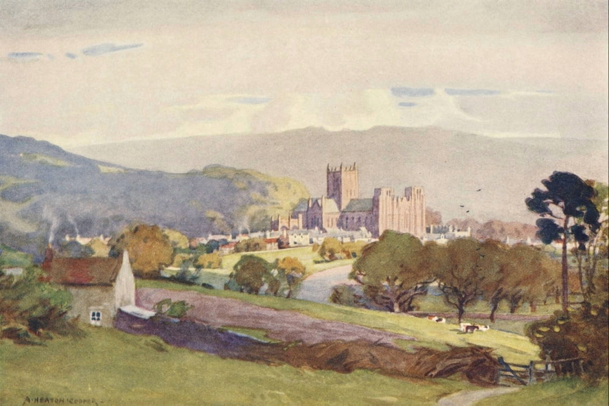 Somerset 1927 Wells from Milton Hill Canvas Art - Alfred Heaton Cooper (24 x 36)