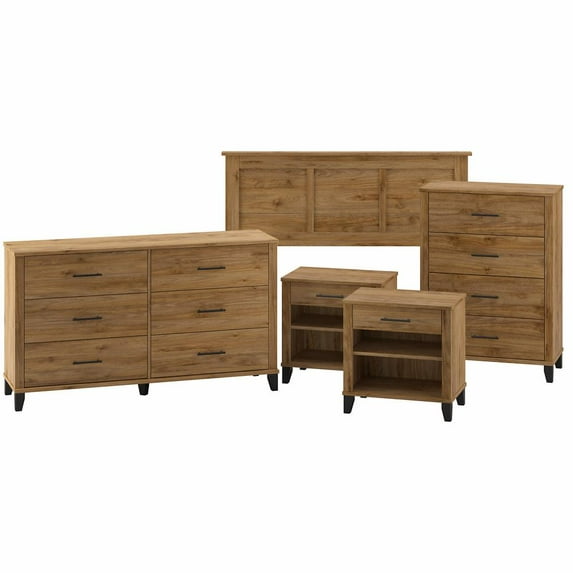 Somerset 5 Piece Full/Queen Size Bedroom Set in Fresh Walnut - Engineered Wood