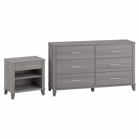 Somerset 6 Drawer Dresser and Nightstand Set in Platinum Gray - Engineered Wood
