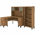 thumbnail image 1 of Somerset 60W L Desk with Hutch and Bookcase in Fresh Walnut - Engineered Wood, 1 of 7
