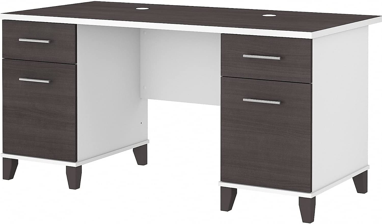 Somerset 60W Office Desk with Drawers in White and Storm Gray