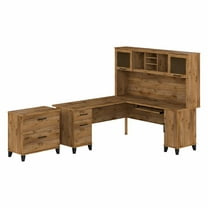 Somerset 72W L Desk with Hutch & File Cabinet in Fresh Walnut - Engineered Wood