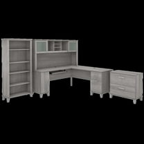 Somerset 72W L Shaped Desk Set with Hutch and Storage in Gray - Engineered Wood