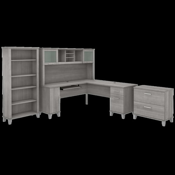 Somerset 72W L Shaped Desk Set with Hutch and Storage in Gray - Engineered Wood