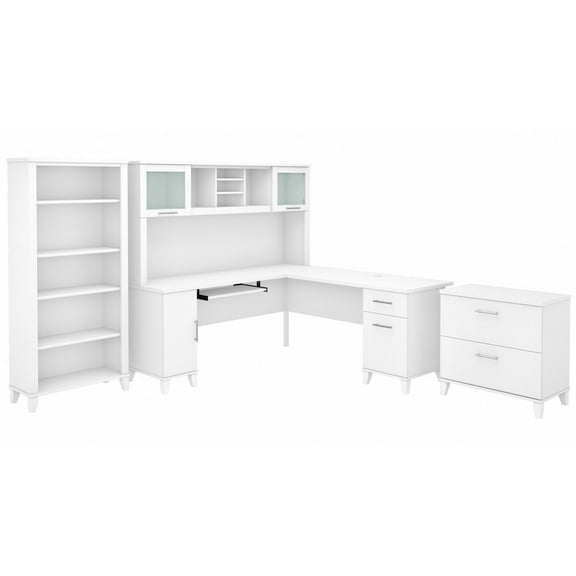 Somerset 72W L Shaped Desk Set with Hutch and Storage in White - Engineered Wood