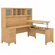 Somerset 72W Sit Stand L Desk with Hutch in Maple Cross - Engineered Wood