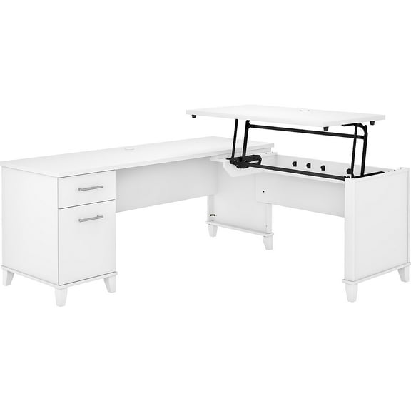 Somerset 72W Sit to Stand L Shaped Desk in White - Engineered Wood