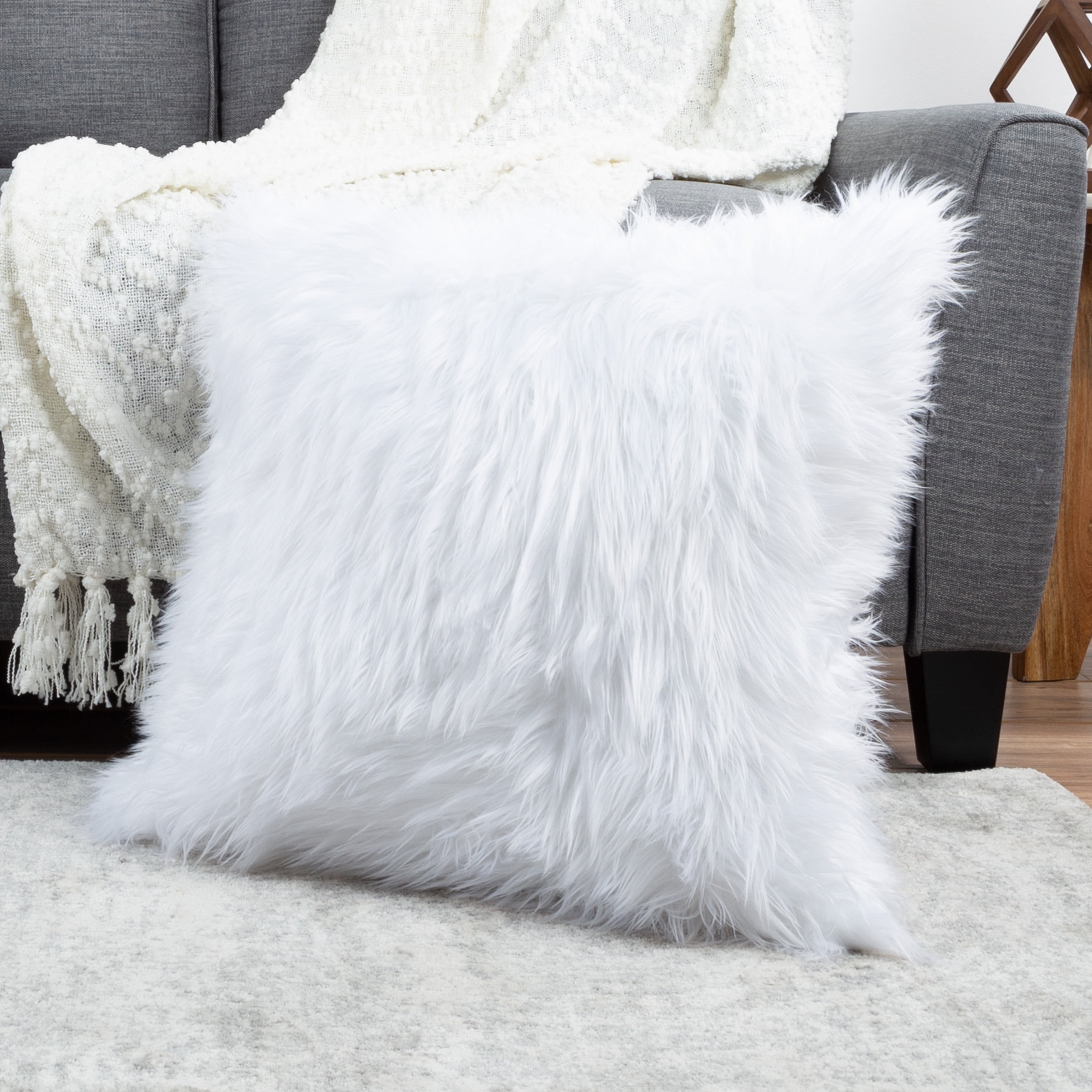 Somerset Home 1-Piece Himalayan Faux Fur Pillow for Adult - 22-inch Square Cover & Insert, White