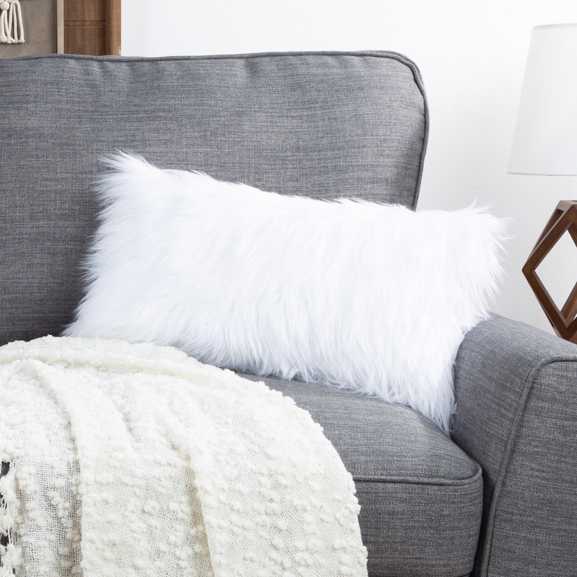 Somerset Home  1-piece 12" x 20" Plush LumbarPolyester Throw Pillow and Insert for Adult, White