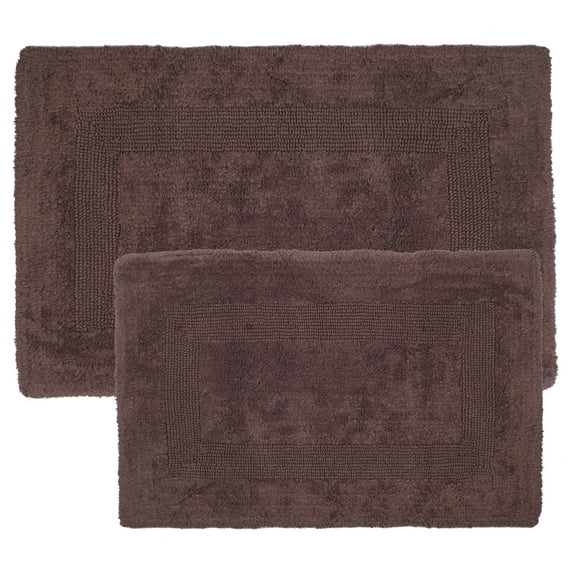 SH 100% Cotton 2 Piece Reversible Rug Set - Chocolate