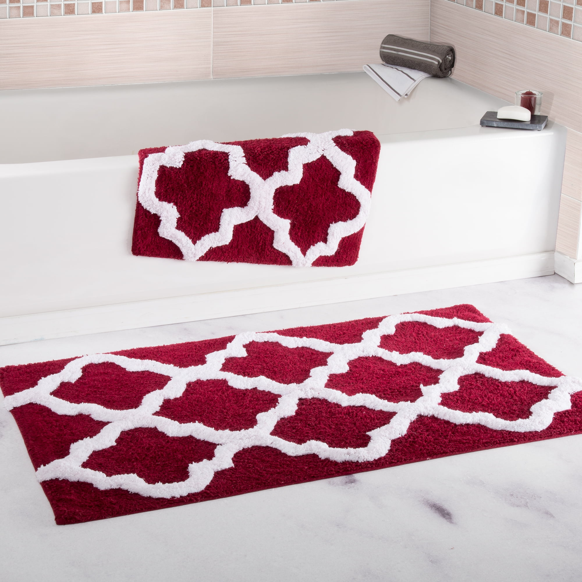 Somerset Home 2 Piece Bathroom Rug Set - 41x24.5 Inch and 34x21 Inch 100% Cotton Bath Mats (Burgundy)