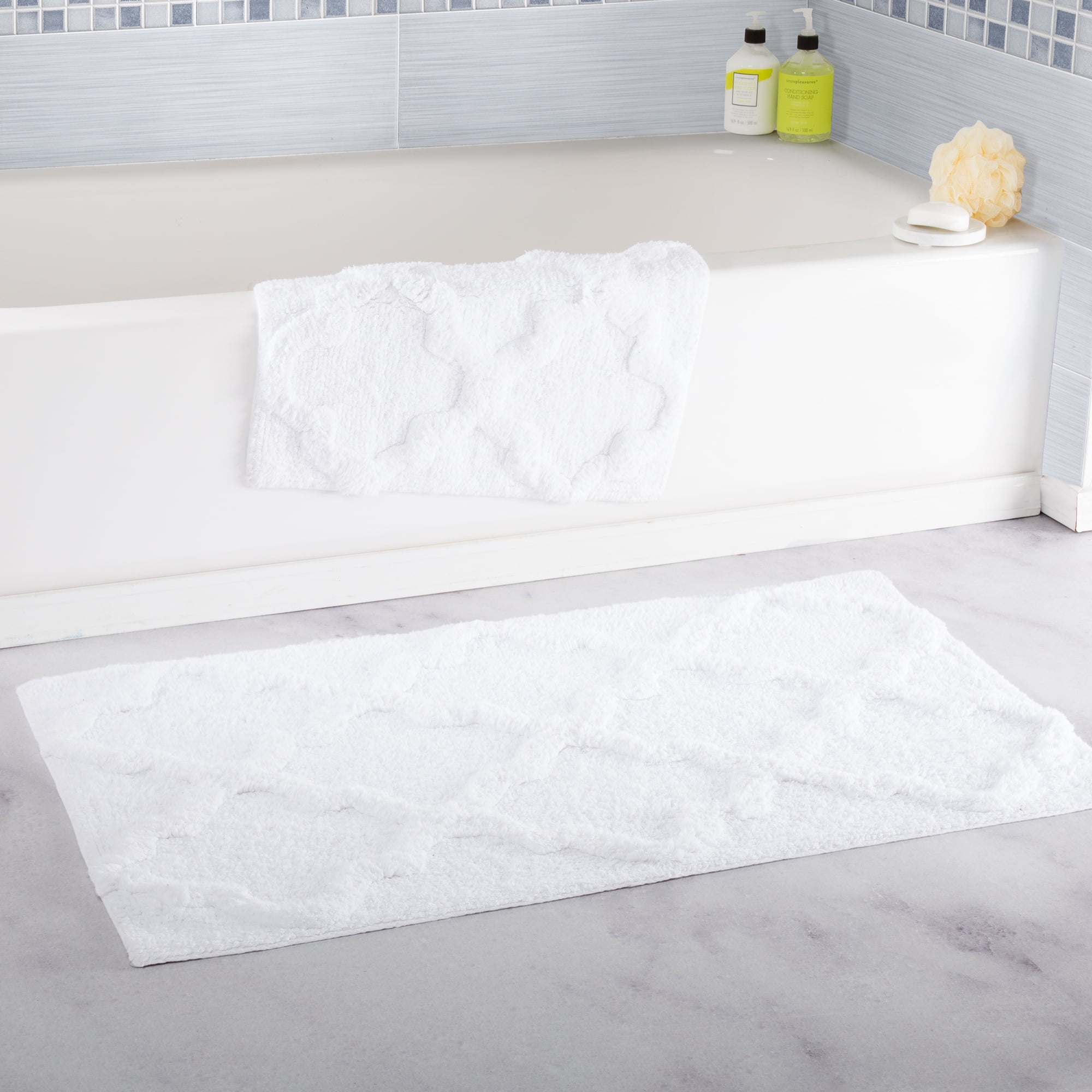 Somerset Home 2 Piece Bathroom Rug Set - 41x24.5 Inch and 34x21 Inch 100% Cotton Bath Mats (White)