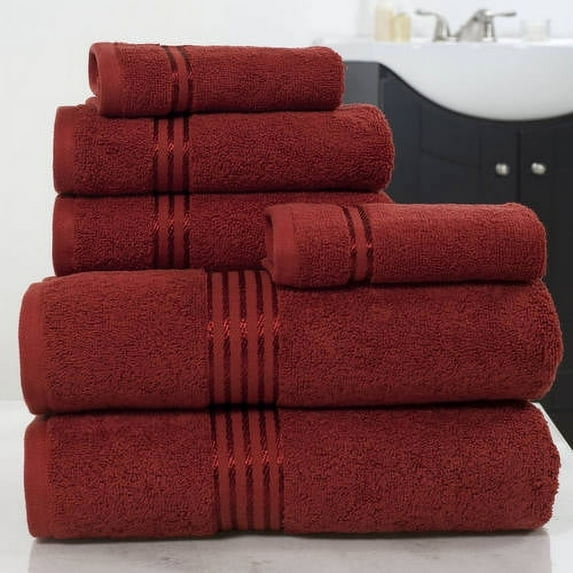 Lavish Home 6PC Towel Set - 625GSM Cotton Bathroom Accessories (Burgundy)