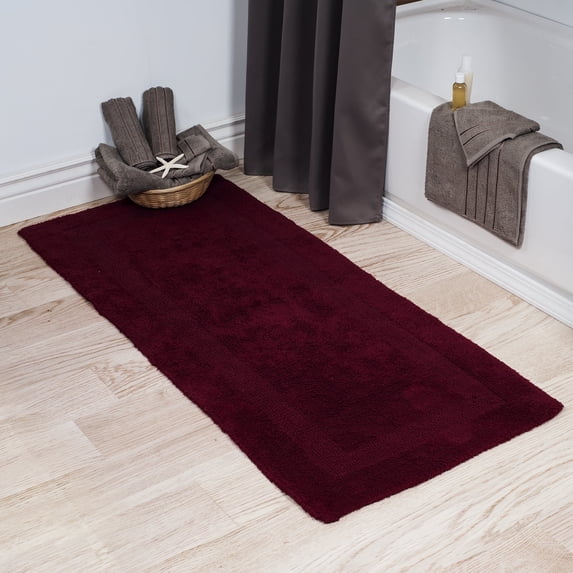 Lavish Home 60x24-Inch Machine Washable Cotton Bath Mat (Burgundy)