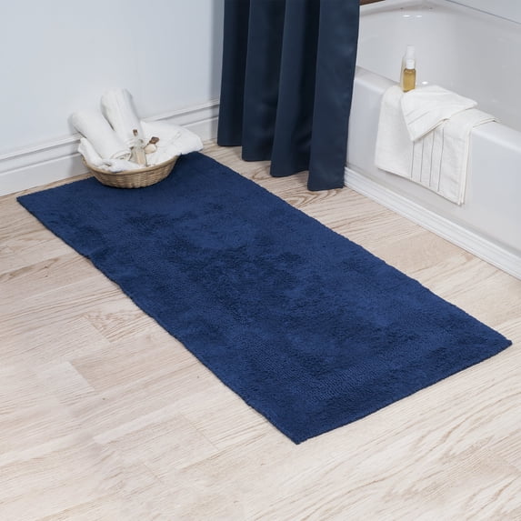 Lavish Home 60x24-Inch Machine Washable Cotton Bath Mat (Navy)