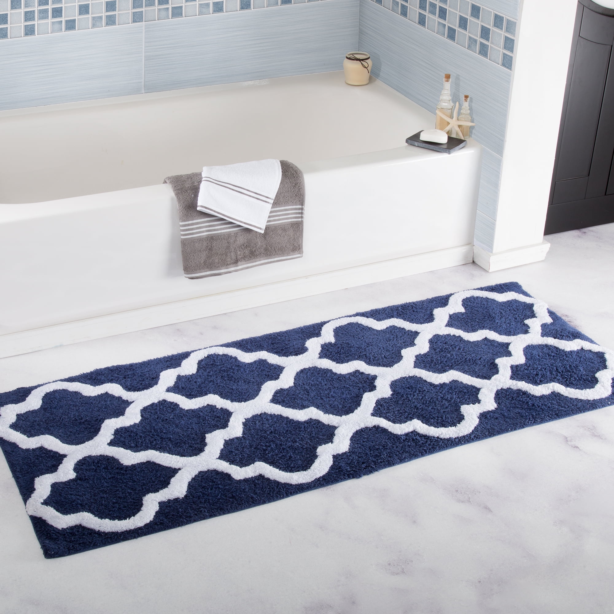 Somerset Home 100% Cotton Reversible Long Bath Rug - Blue - 24x60