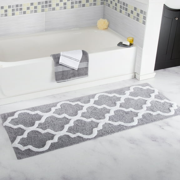 Somerset Home 100% Cotton Trellis Bathroom Mat - 24x60 inches - Silver