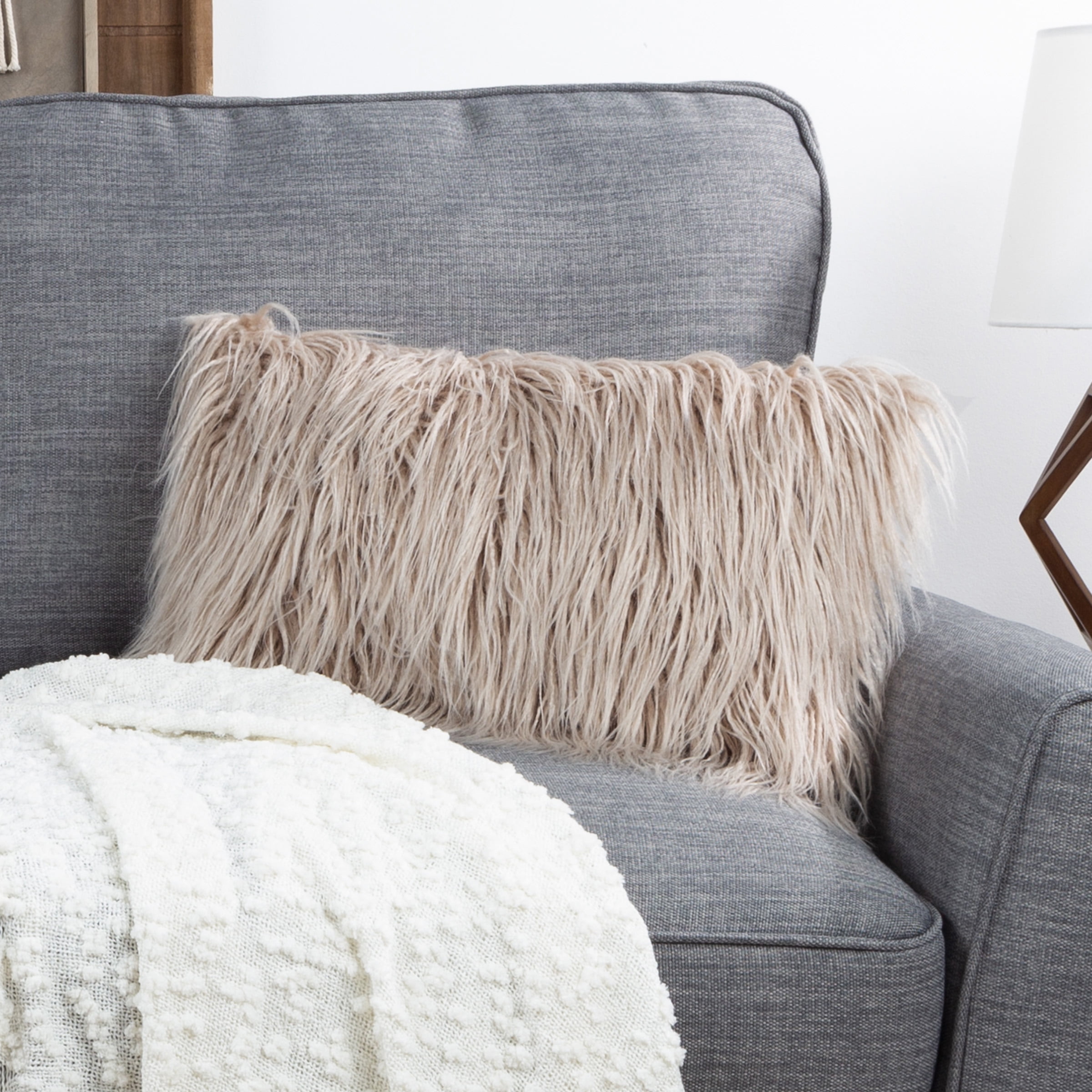 White fur lumbar pillow sale