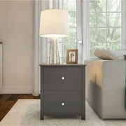 Lavish Home 2-Drawer End Table, Traditional Nightstand, Wooden Side Table, Slate Gray