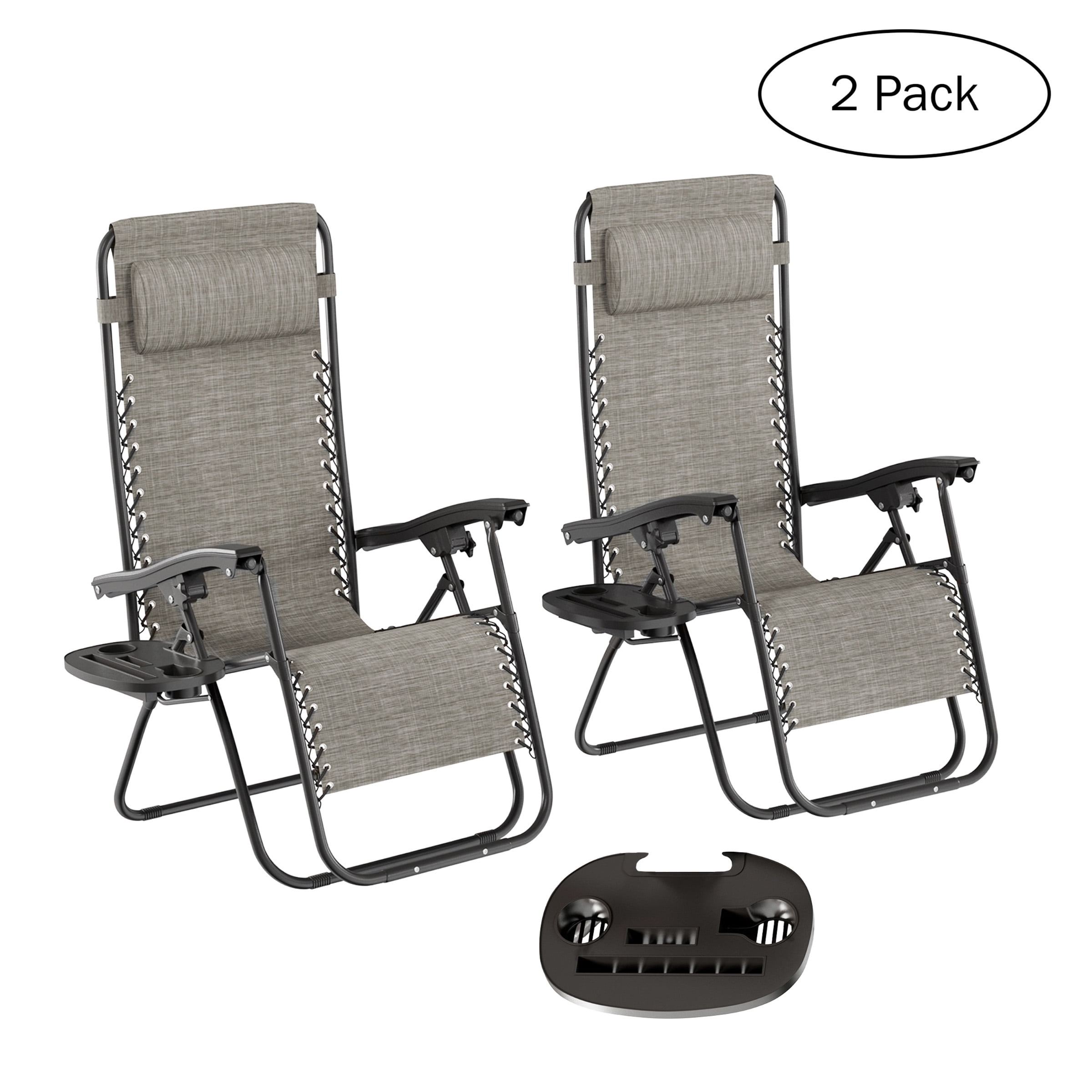 Somerset Home 2 Pack Side Table Textilene Fabric Zero-Gravity Chair (Gray)