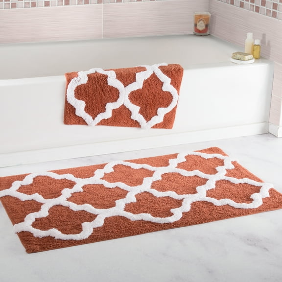 Somerset Home 2 Piece Bathroom Rug Set - 41x24.5 Inch and 34x21 Inch 100% Cotton Bath Mats (Brick)