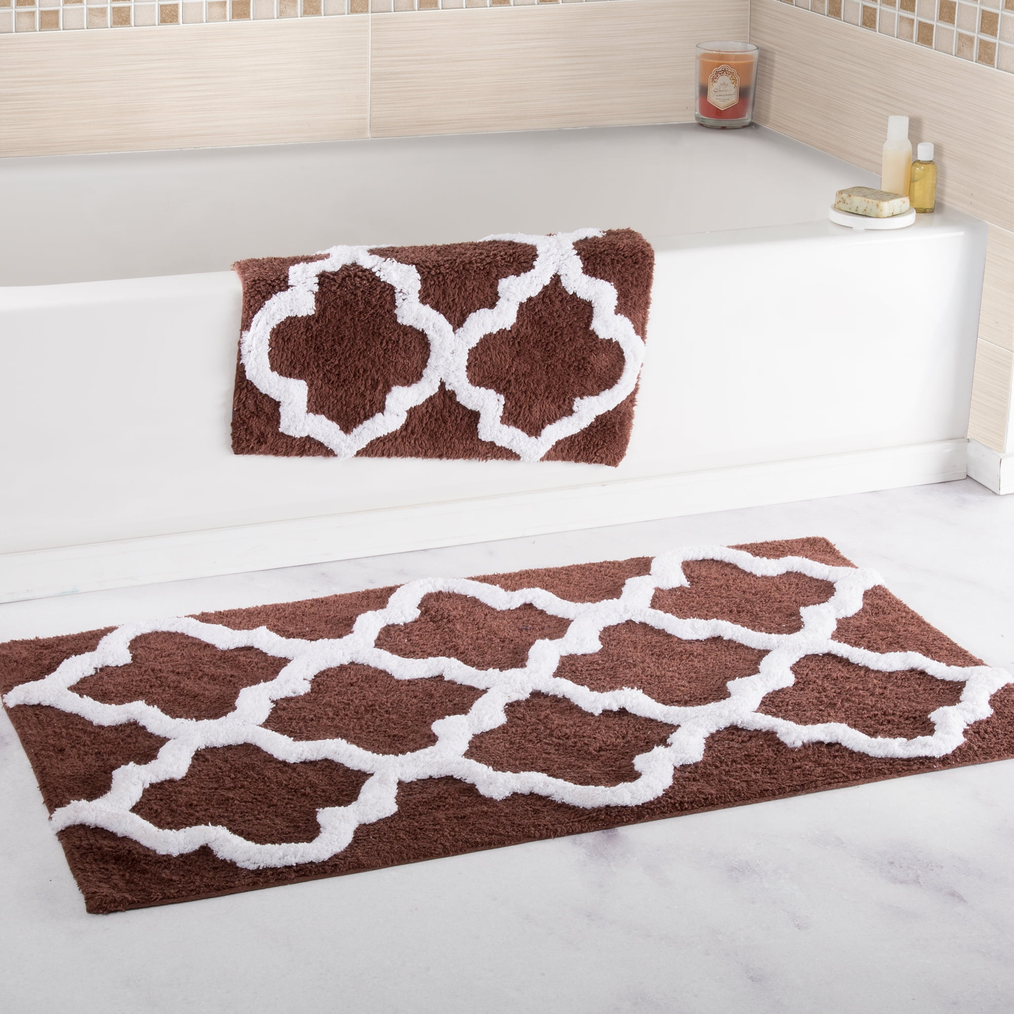 Somerset Home 2 Piece Bathroom Rug Set - 41x24.5 Inch and 34x21 Inch 100% Cotton Bath Mats (Chocolate)