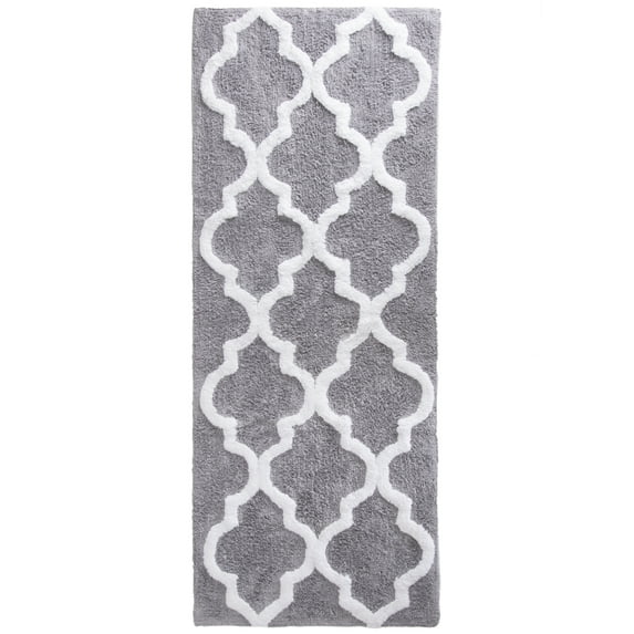 Somerset Home 24x60-Inch Cotton Bathroom Rug with Trellis Pattern, Silver