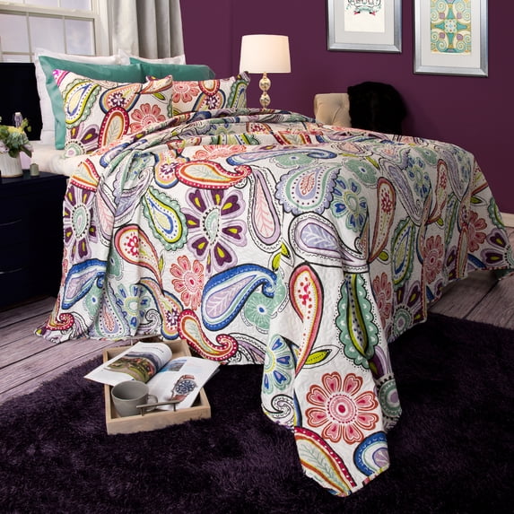Somerset Home 3-Piece Lizzie Paisley Full/Queen Quilt Set with 2 Shams for Adult