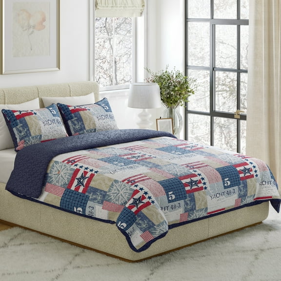 Somerset Home 3-Piece Nautical Quilt Set- Full/Queen,Adult