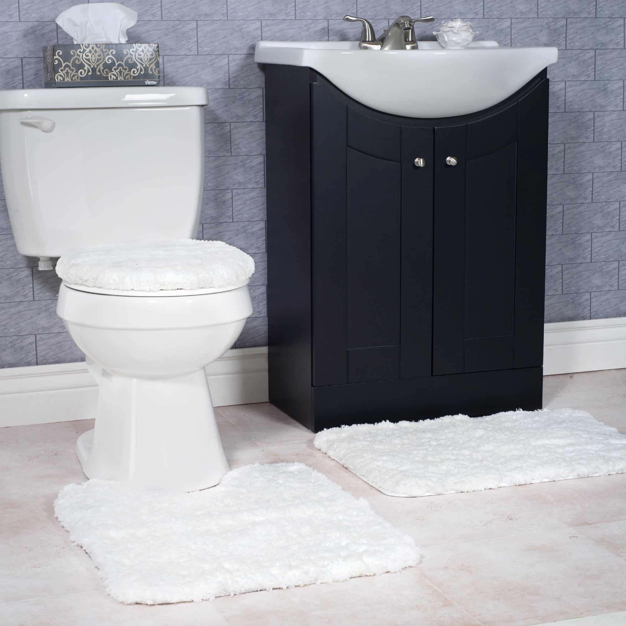 Somerset Home 3 Piece Super Plush Non-Slip Bath Mat Rug Set - White