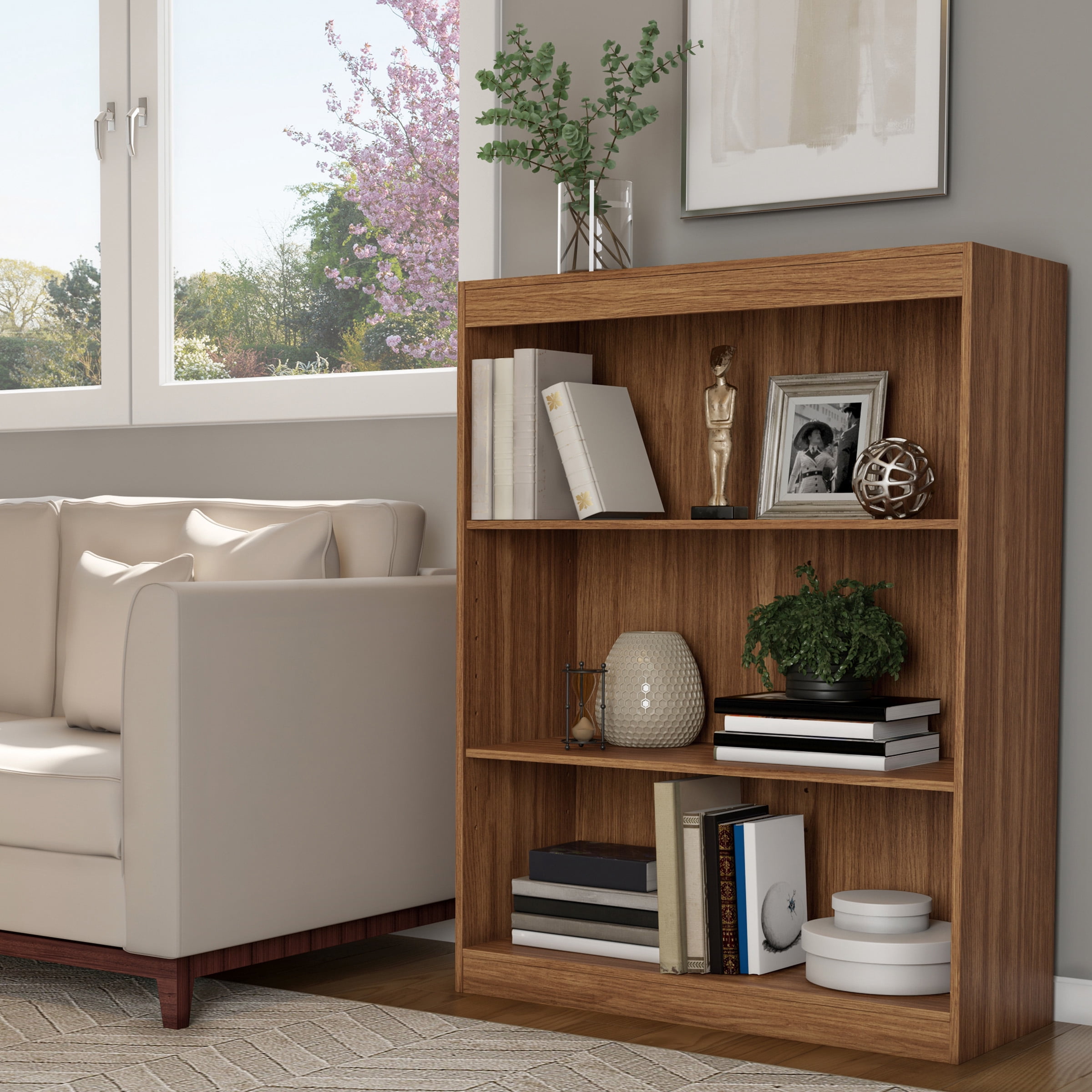 Somerset Home 3 Shelf Bookcase Open Front Bookshelf with Adjustable Shelves, Brown