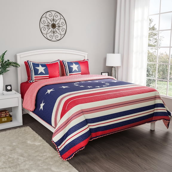 Somerset Home 3-piece Patriotic Americana Flag Print Quilt Set (King)