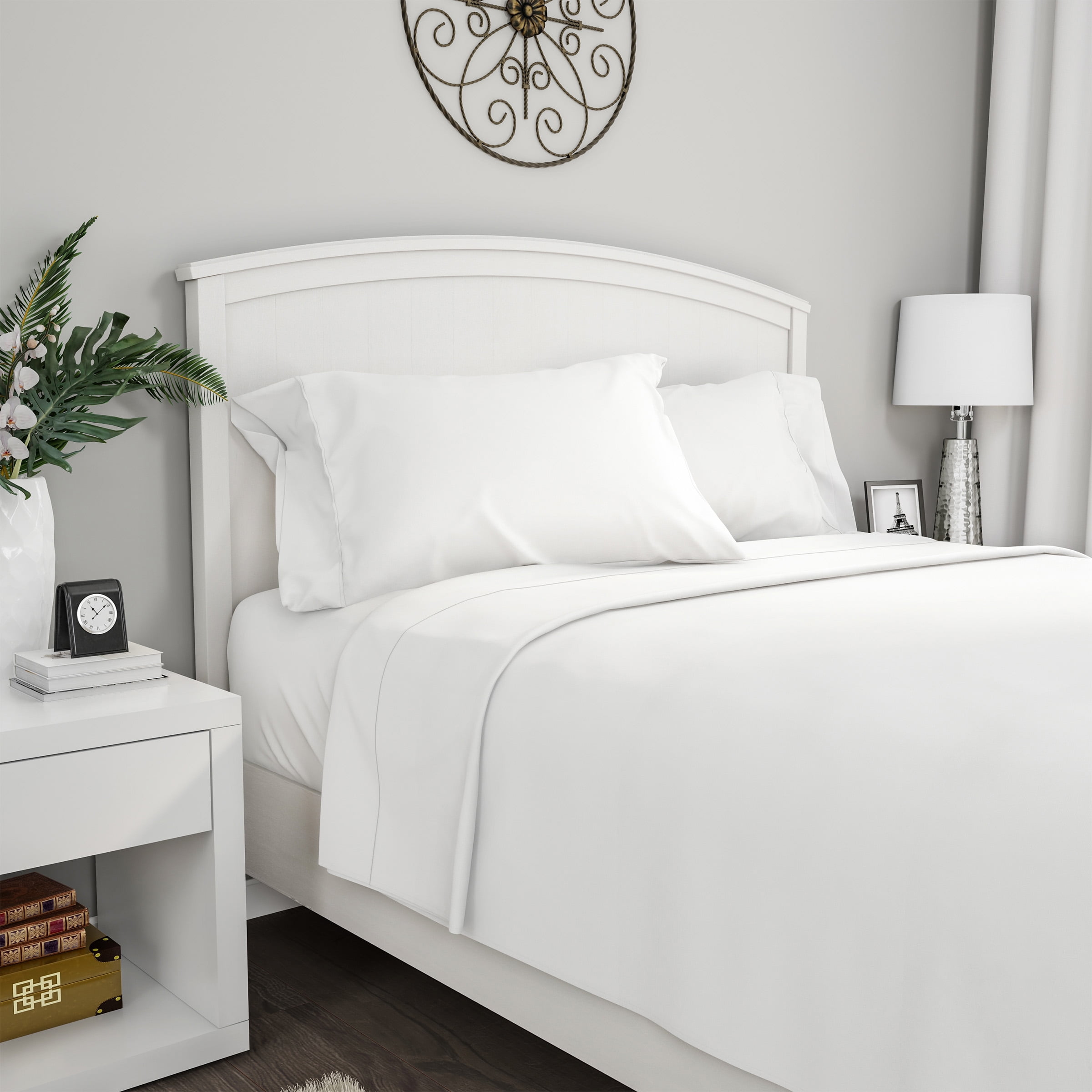 Lavish Home 4-Piece Microfiber Queen Sheet Set, White