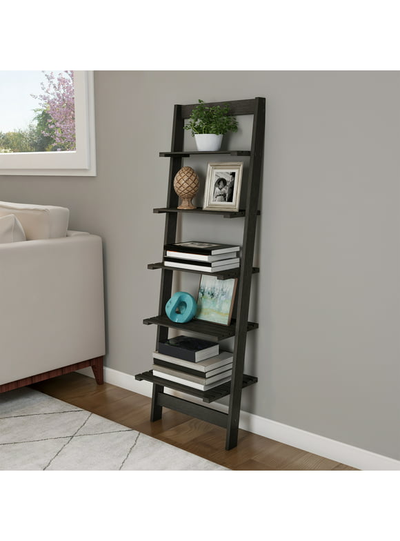 Somerset Home 5-Tier Leaning Ladder Bookshelf (Black)