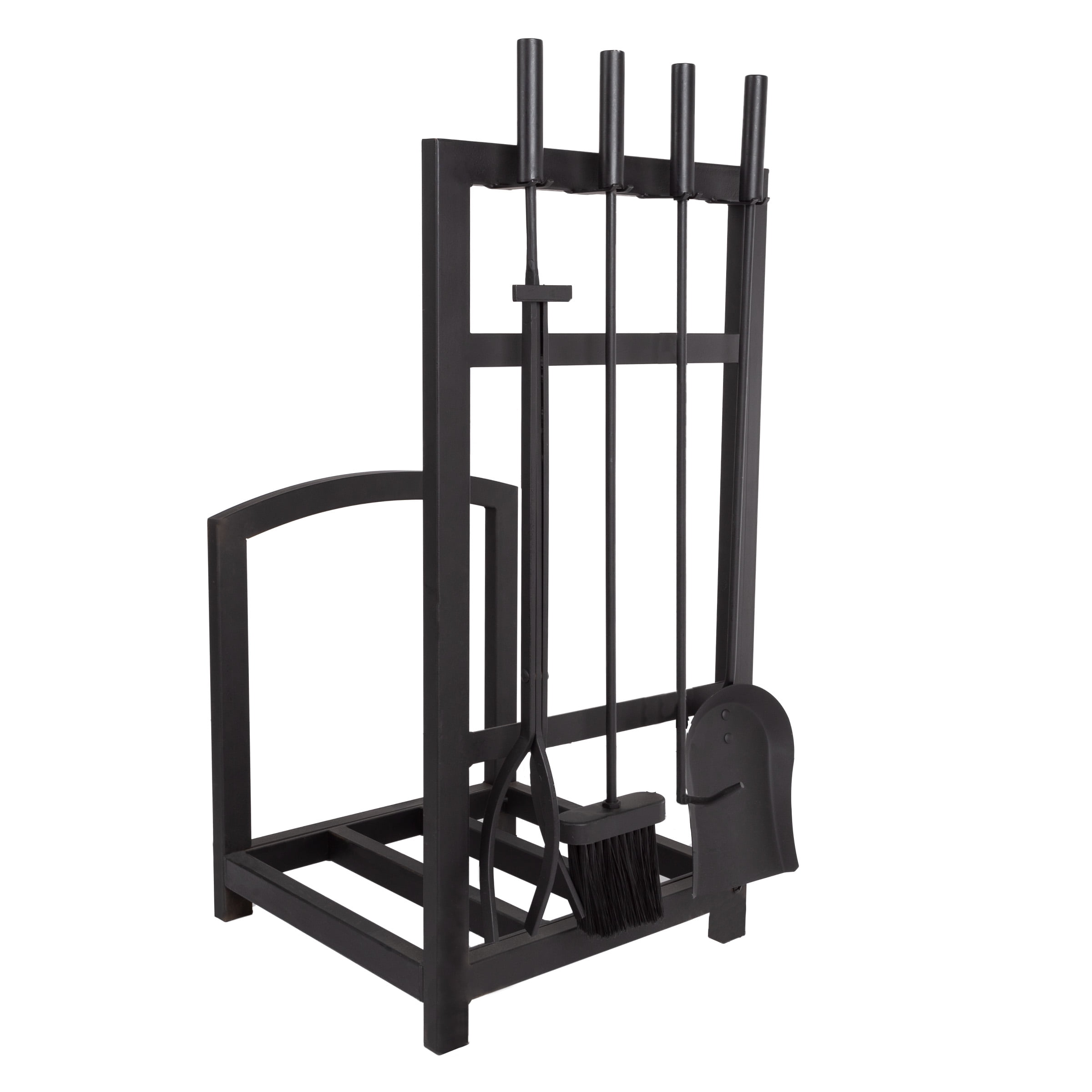 Somerset Home 5-Piece Modern Fireplace Tool Set and Log Rack (Matte Black)
