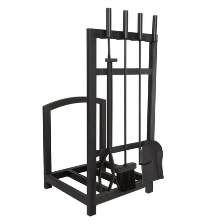 Somerset Home 5-Piece Modern Fireplace Tool Set and Log Rack (Matte Black)