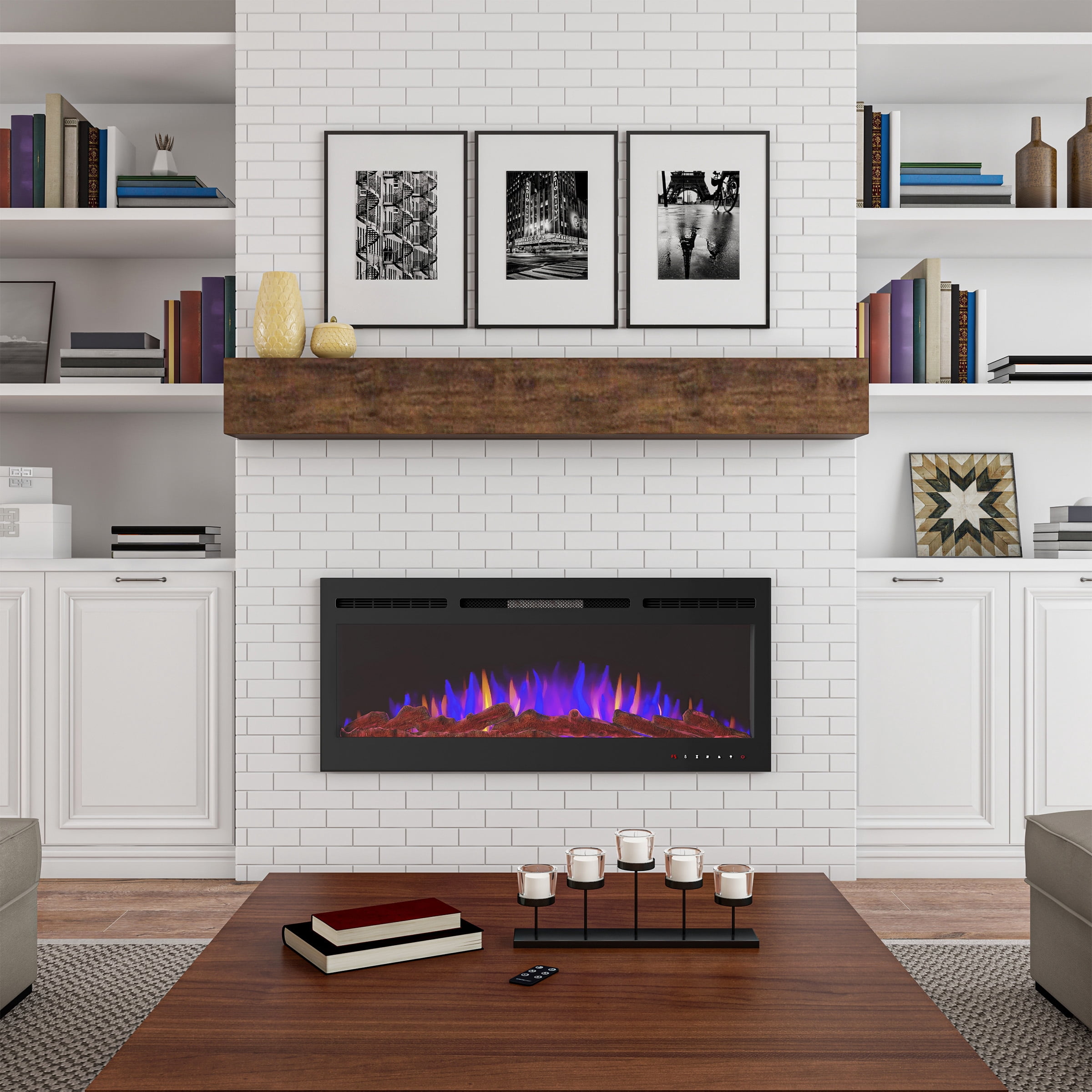 Somerset Home 50” Wall Recessed Electric Fireplace, Black - Walmart.com