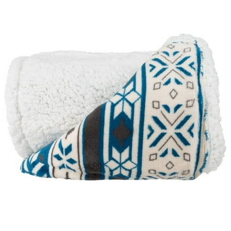 Somerset Home 50x60-inch Fleece/Sherpa Throw Blanket for Adult- Blue Snowflakes